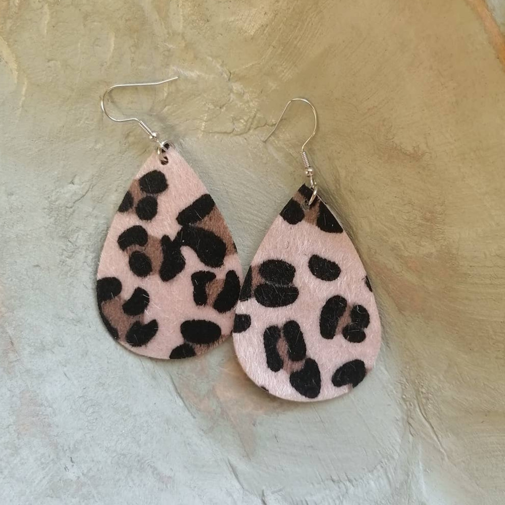 Faux Fur Cheetah Print Dangle Cute Teardrop Earrings
